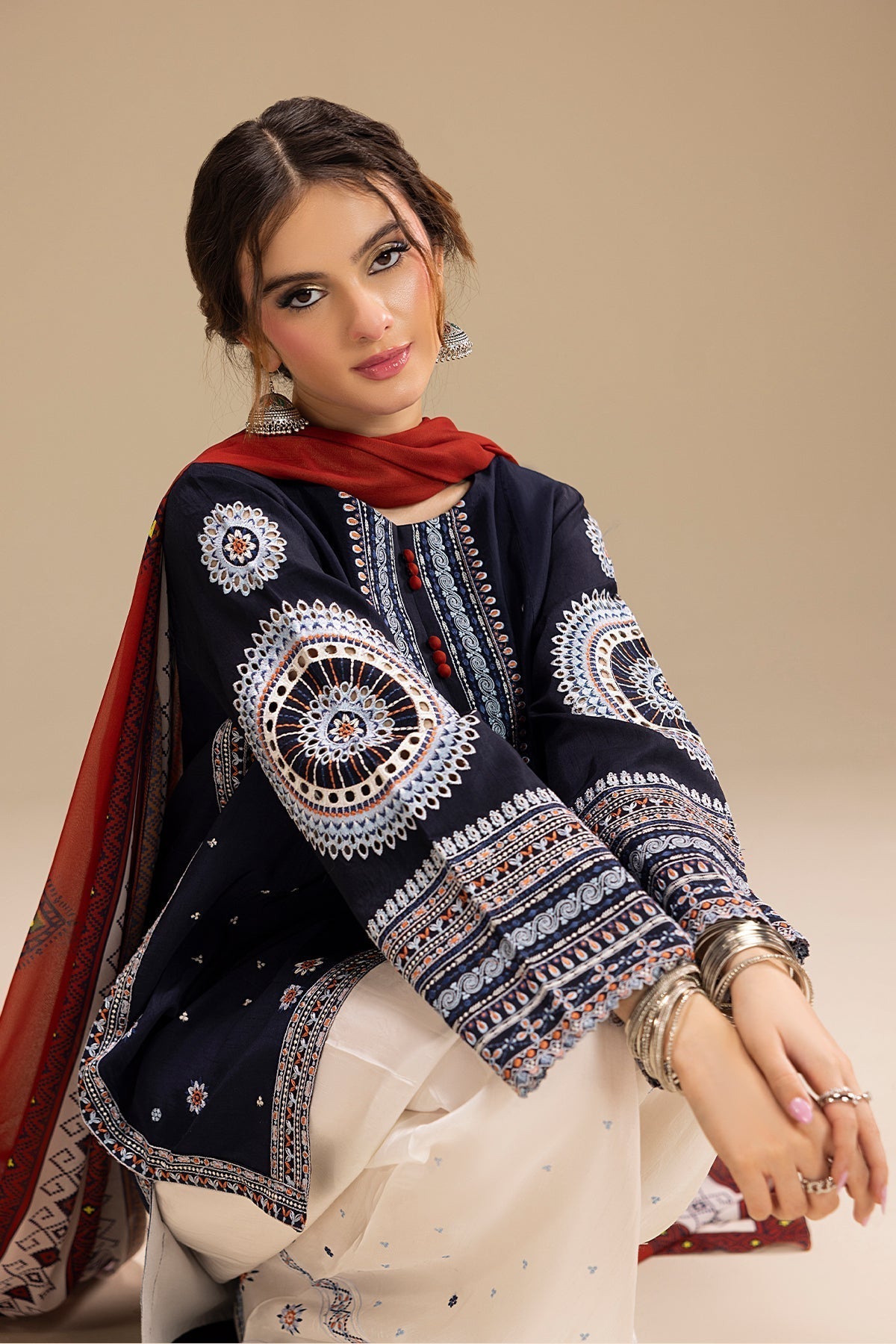 Sapphire Delight - 3 Pc's Embroidered