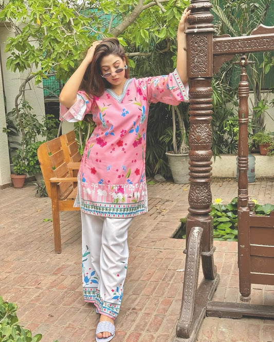 Pink Floral  2 Pc– Digital Printed