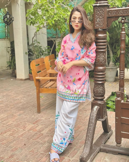 Pink Floral  2 Pc– Digital Printed