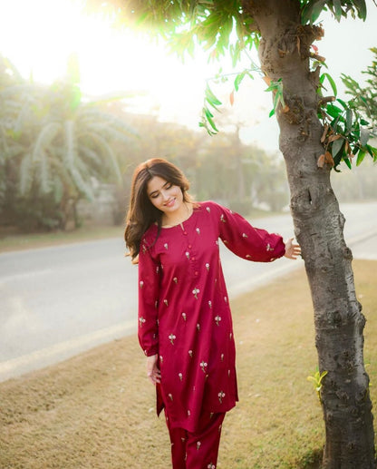 Floral 2PC Summer Embroidered Dress