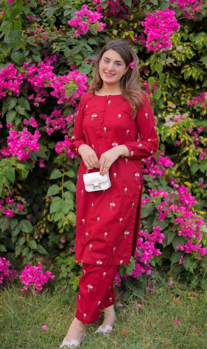 Floral 2PC Summer Embroidered Dress